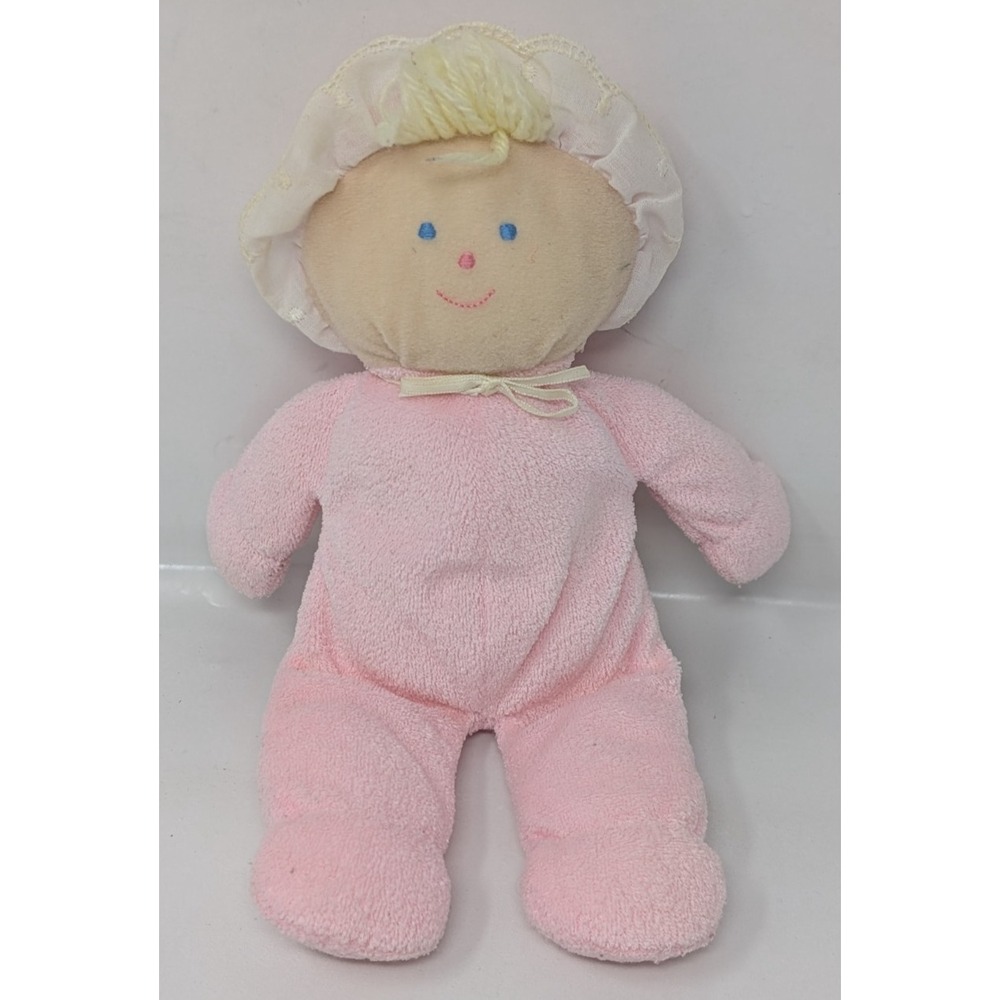 Eden Pink Baby Doll Terry Cloth Plush Lace Bonnet Gingham Blonde Vintage Lovey